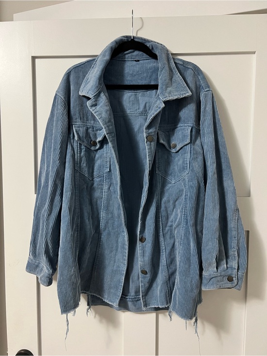 Jackets & Blazers - Blue Denim Like Corduroy Oversized Jacket Shacket